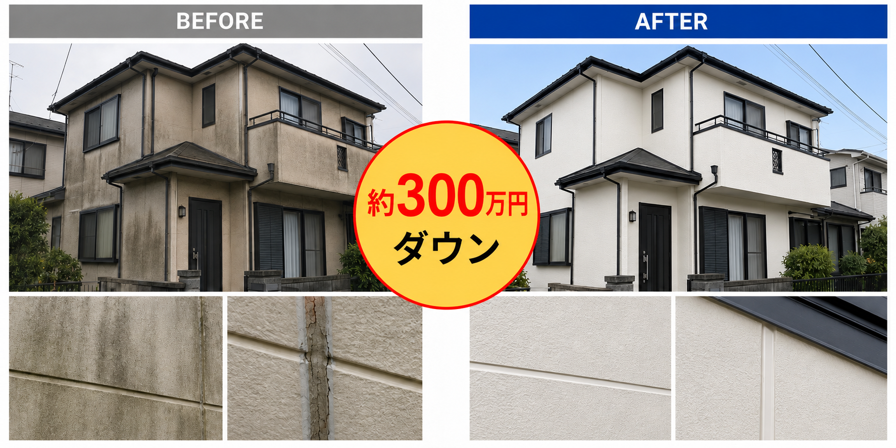 外壁工事でハウスメーカーの見積より約300万円ダウン